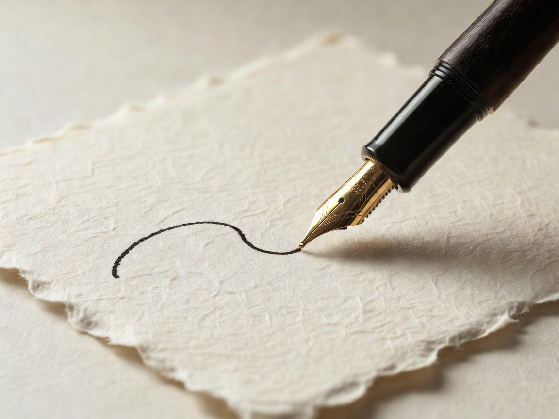Fountain pen writing on handmade heavy cream paper